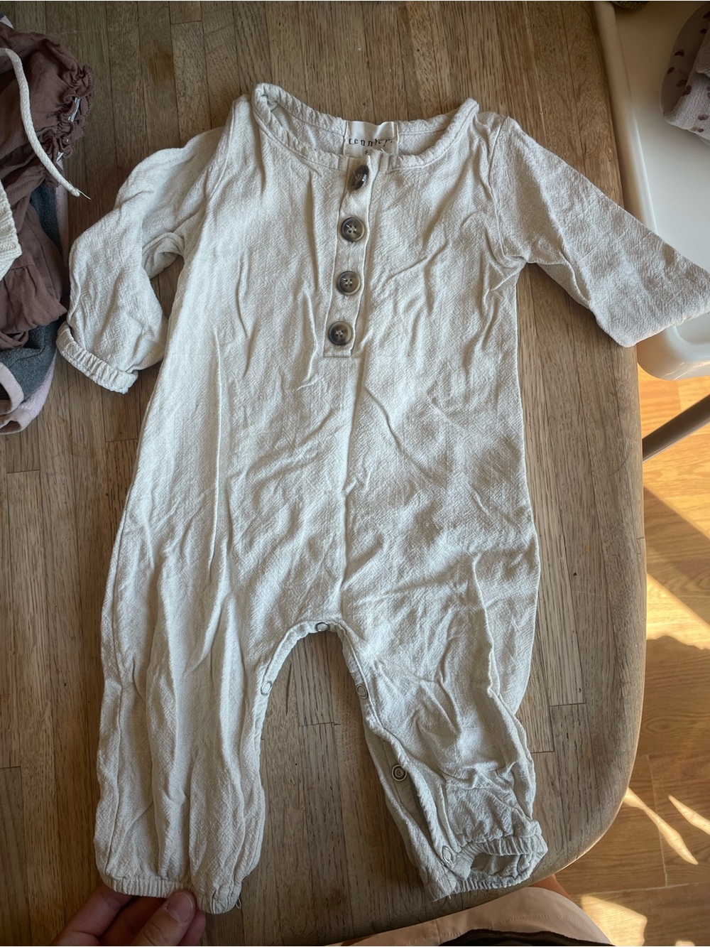 Neutral Cream Baby One-Piece Romper with Button Placket